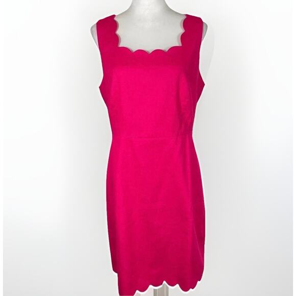 J.Crew Sheath Dress Womens 14 Pink Sleeveless Scalloped Hem Neck Bodycon Office - Picture 1 of 10